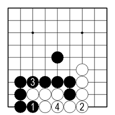 黒1と打っても、白2と先回りしてツナがれてしまうからです。